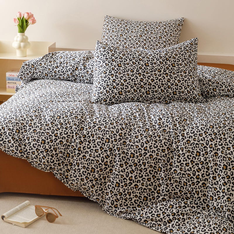 Cottonight Leopard Comforter Set Queen Animal Cheetah Print Bedding Set 3 Pieces Leopard Print Comforter Fluffy Soft Bedding Set Women Men Queen Comforter with 2 Pillowcases - Image 5